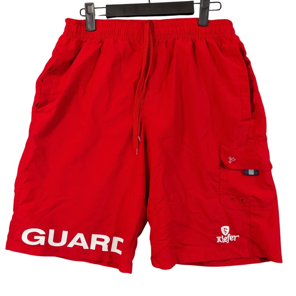 Kiefer Cargo Shorts Mens Medium Red Polyester Lined Lifeguard Swim Trunks Beach
